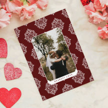 Classic Damask Elegant Script Valentine's Day Card
