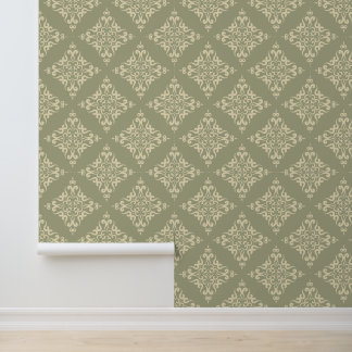 Classic damask grey &light beige wallpaper