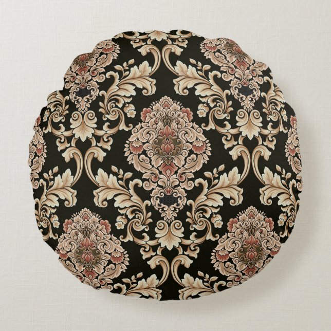 classic damask jacquard pattern with frameabstract round cushion (Front)