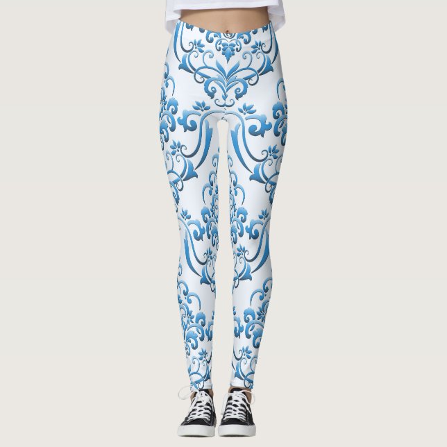 Classic Damask: Luxurious Seamless Background Leggings (Front)