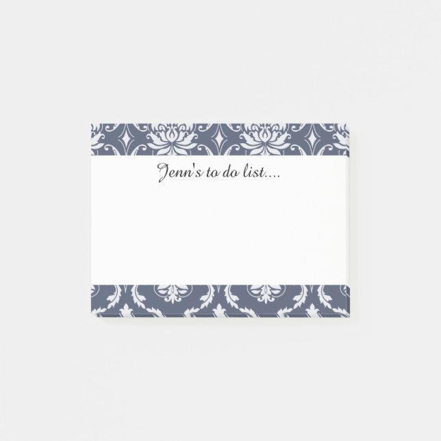 classic damask navy blue grey.png post-it notes (Front)