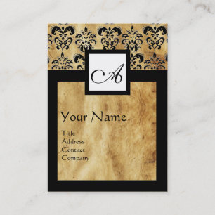 CLASSIC DAMASK PARCHMENT SQUARE MONOGRAM BUSINESS CARD
