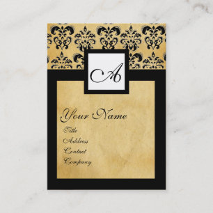CLASSIC DAMASK PARCHMENT SQUARE MONOGRAM BUSINESS CARD