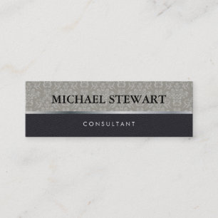 Classic Damask Pattern Black Leather Mini Business Card