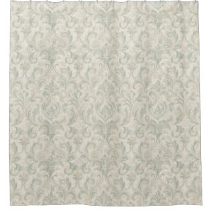Classic Damask Pattern Sage Green and Beige Shower Curtain