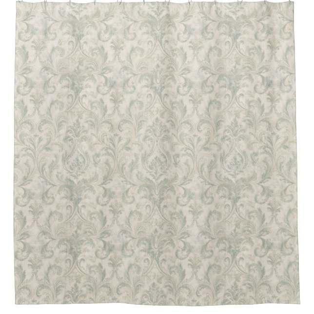 Classic Damask Pattern Sage Green and Beige Shower Curtain (Front)