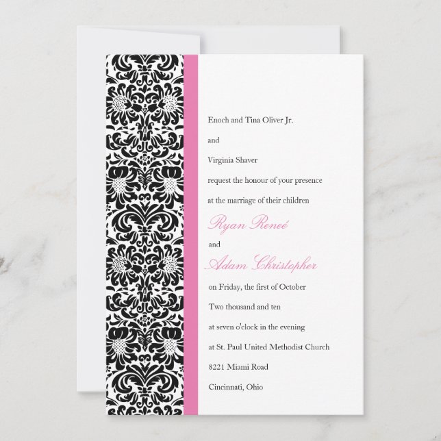 Classic Damask Photo Wedding Invitation (Front)