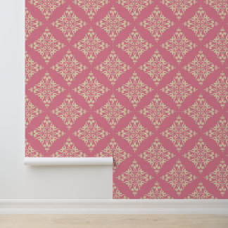 Classic damask pink &light beige wallpaper