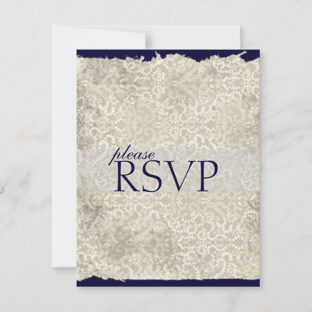 Classic Damask RSVP Cards, Navy Blue (Front)