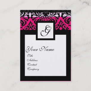 CLASSIC DAMASK SQUARE MONOGRAM black white gold Business Card