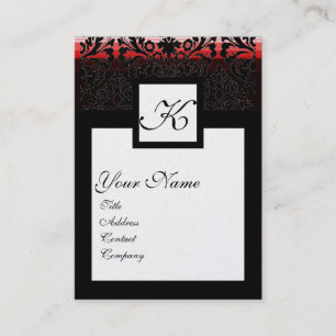 CLASSIC DAMASK SQUARE MONOGRAM black white pearl Business Card