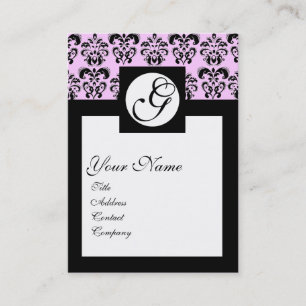CLASSIC DAMASK SQUARE MONOGRAM ,Pink Business Card