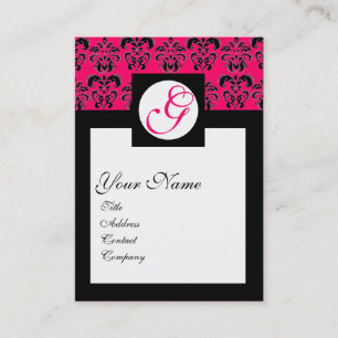 CLASSIC DAMASK SQUARE MONOGRAM ,pink fuchsia Business Card