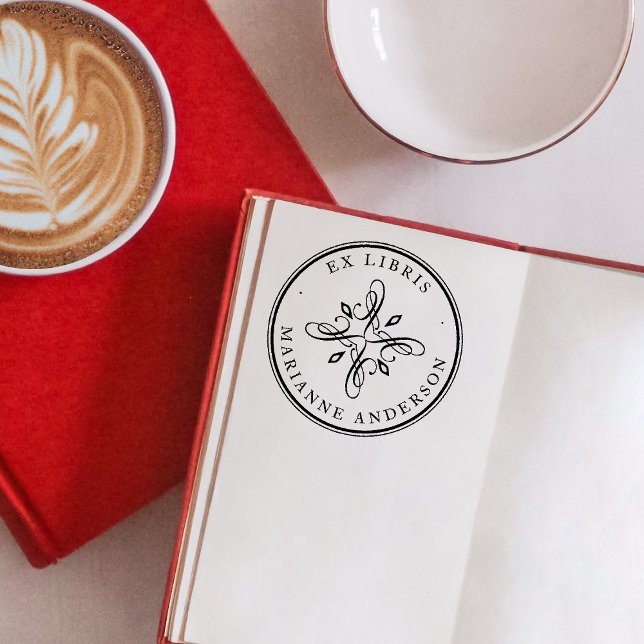 Classic Damask & Typography Custom Name Ex Libris Rubber Stamp (Creator Uploaded)