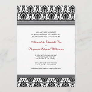 Classic Damask Wedding Invitation (grey ribbons)