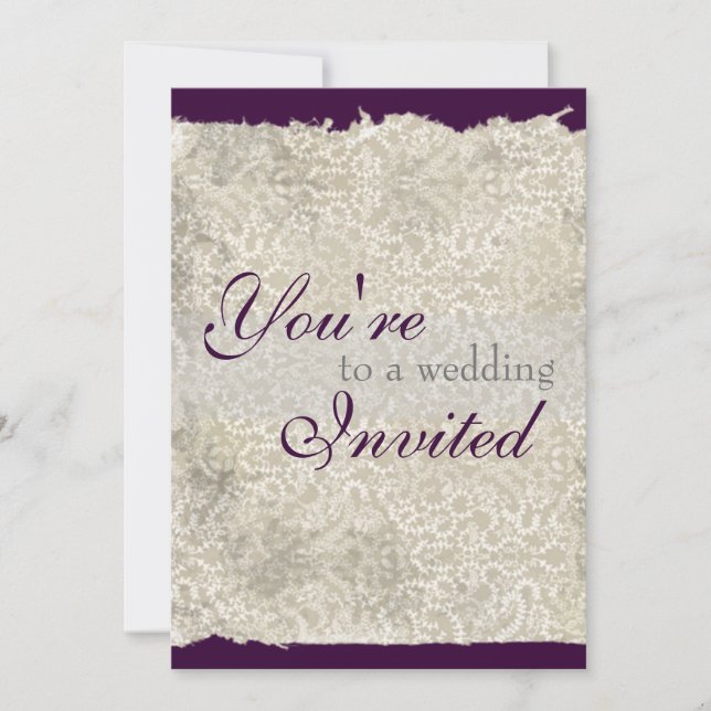 Classic Damask Wedding Invitations, Purple Invitation (Front)