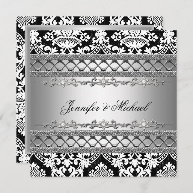 Classic Damask Wedding Party Invitation (Front/Back)