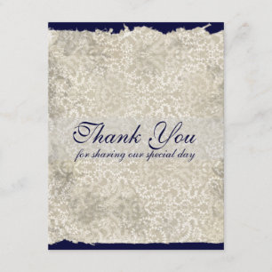 Classic Damask Wedding Thank You Notes, Navy Blue Card