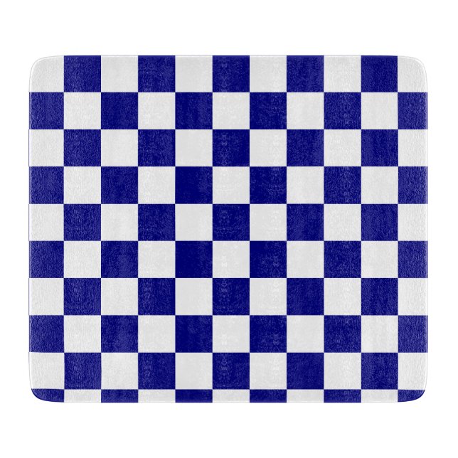 Classic Dark Blue and White Chequerboard Pattern Cutting Board (Front)