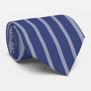 Classic Dark Blue and White Striped Tie