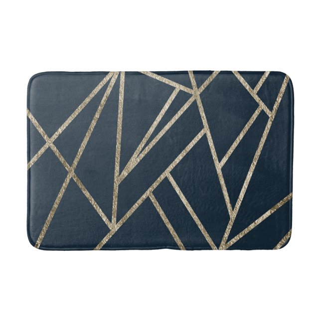 Classic Dark Blue Gold Geo #1 Bath Mat (Front)