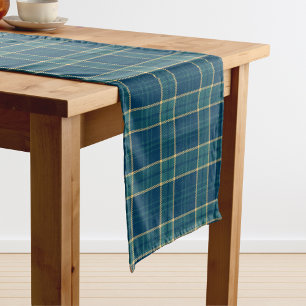 Classic Dark Blue Green Gold Tartan Plaid  Long Table Runner