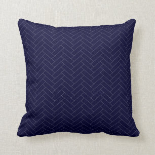Classic Dark Blue Herringbone Pattern Cushion