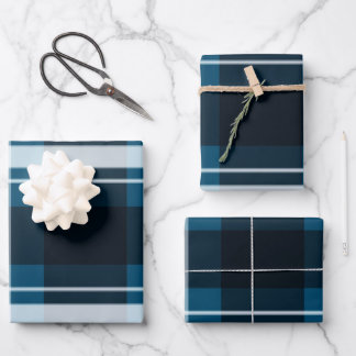 Classic Dark Blue Plaid Gift Wrapping Paper Sheet