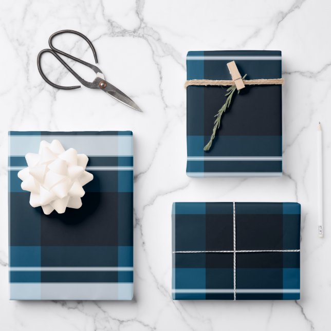 Classic Dark Blue Plaid Gift Wrapping Paper Sheet (Front)