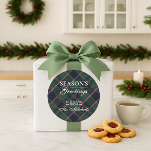 Classic Dark Blue Red Green Plaid Pattern Round Sticker