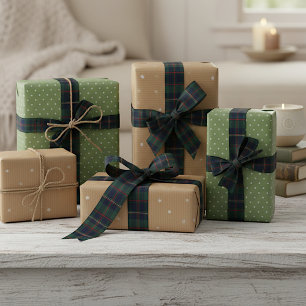 Classic Dark Blue Red Green Plaid Pattern Satin Ribbon