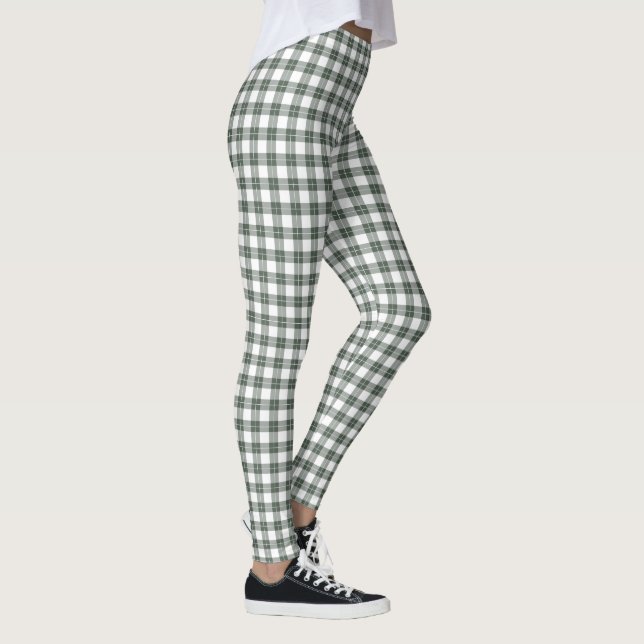 Classic Dark Green and White Plaid Pattern Leggings (Right)