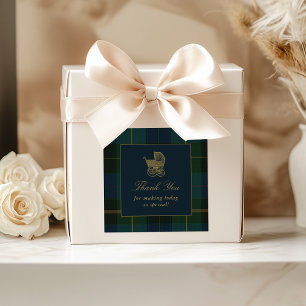 Classic Dark Green & Blue Plaid Baby Shower Square Sticker