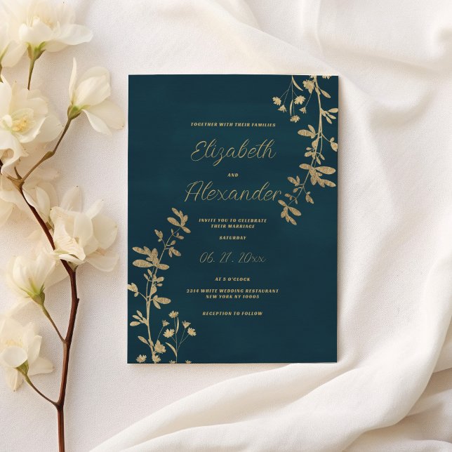 Classic dark green elegant gold floral wedding invitation (Classic dark green elegant gold floral wedding)