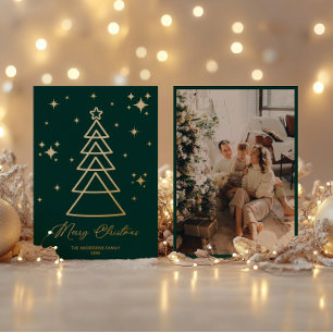 Classic Dark Green Gold Christmas Tree Photo Foil Holiday Card