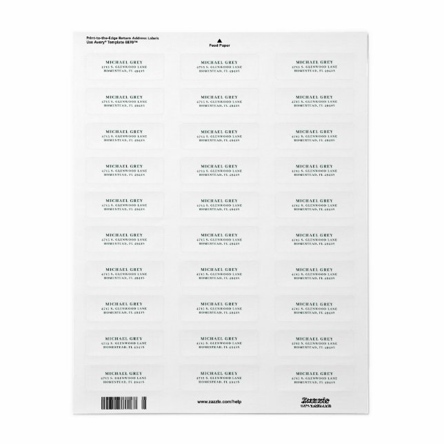 Classic Dark Green Modern Return Address Return Address Label (Full Sheet)