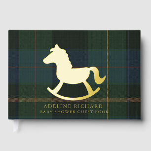Classic Dark Green Plaid Equestrian Baby Shower Guest Book