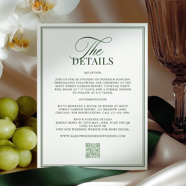 Classic Dark Green Wedding Details Enclosure Card (Creator Uploaded)