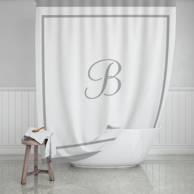Classic Dark Grey Border Script Monogram Letter Shower Curtain (Creator Uploaded)