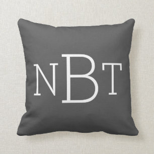 Classic Dark Grey Monogrammed Throw Pillow