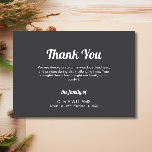 Classic Dark Grey Traditional Funeral Sympathy Thank You Card