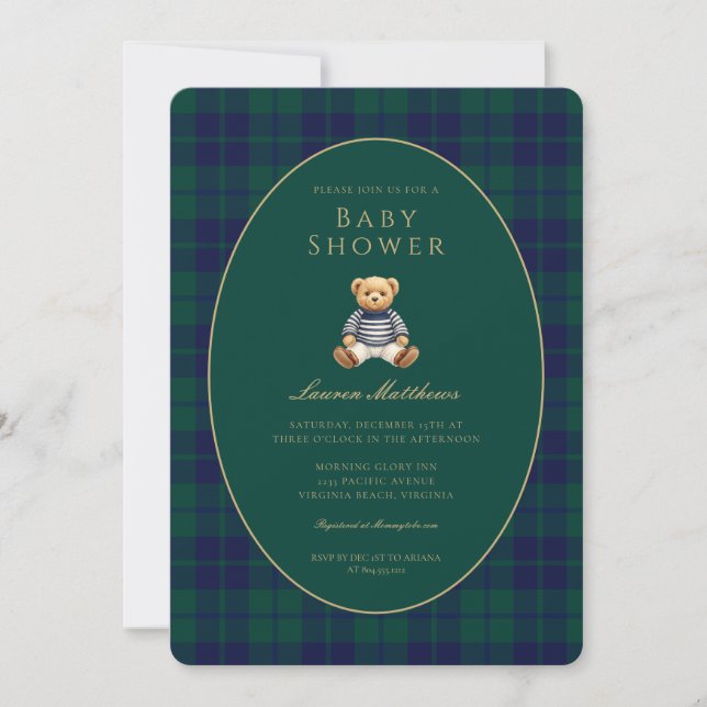 Classic Dark Plaid Lauren Inspired Baby Shower  Invitation (Front)