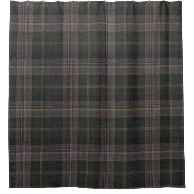 Classic Dark Plaid Pattern Forest Green Charcoal Shower Curtain (Front)