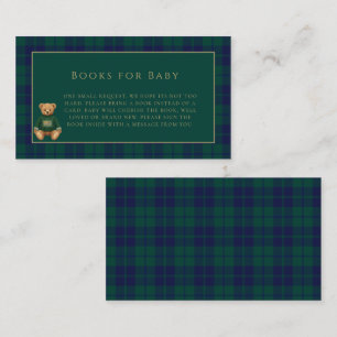 Classic Dark Plaid Vintage Bear Baby Shower Enclosure Card