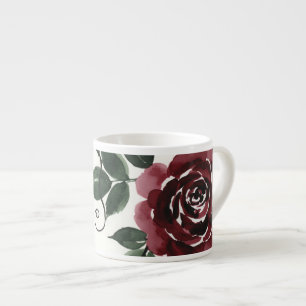 Classic Dark Red Rose Floral Ceramic Speciality Mu Espresso Cup