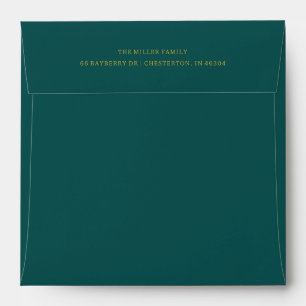 Classic Dark Teal Gold Two-Line Return Address Envelope