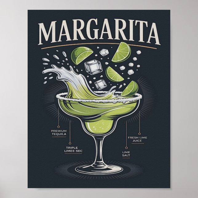 Classic Dark Tequila Margarita Splash Graphic Poster (Front)