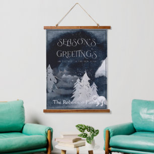 Classic dark winter scene with fox Christmas Hanging Tapestry