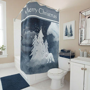 Classic dark winter scene with fox Christmas Shower Curtain