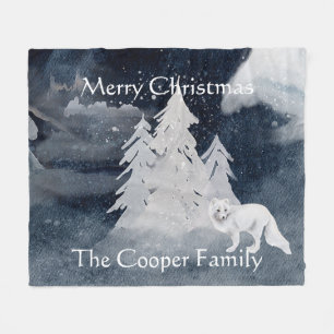 Classic dark winter scene with fox personalised fleece blanket
